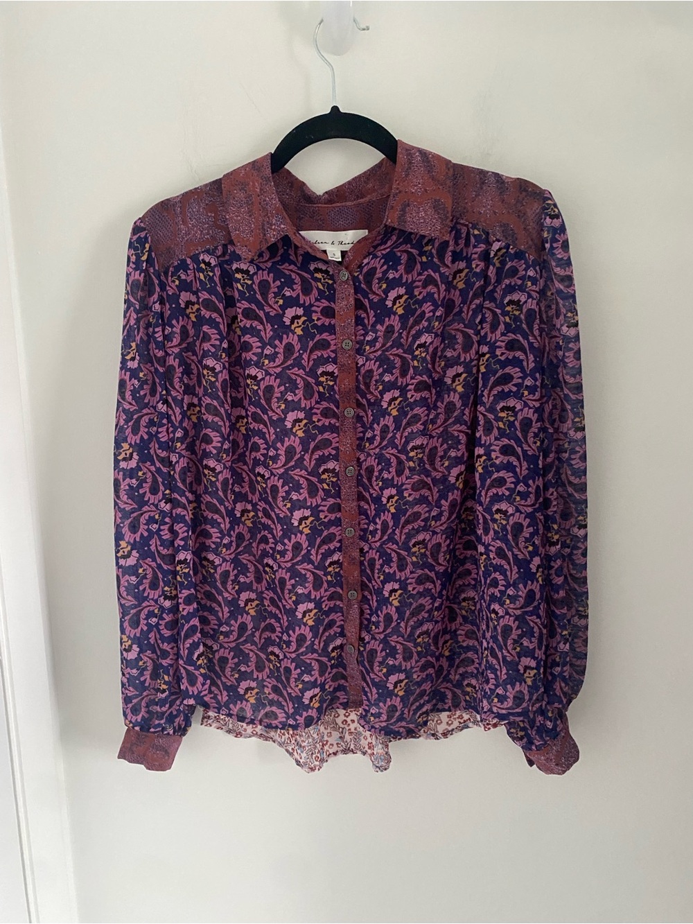 Chelsea & Theodore Button-Down Mixed Print Blouse